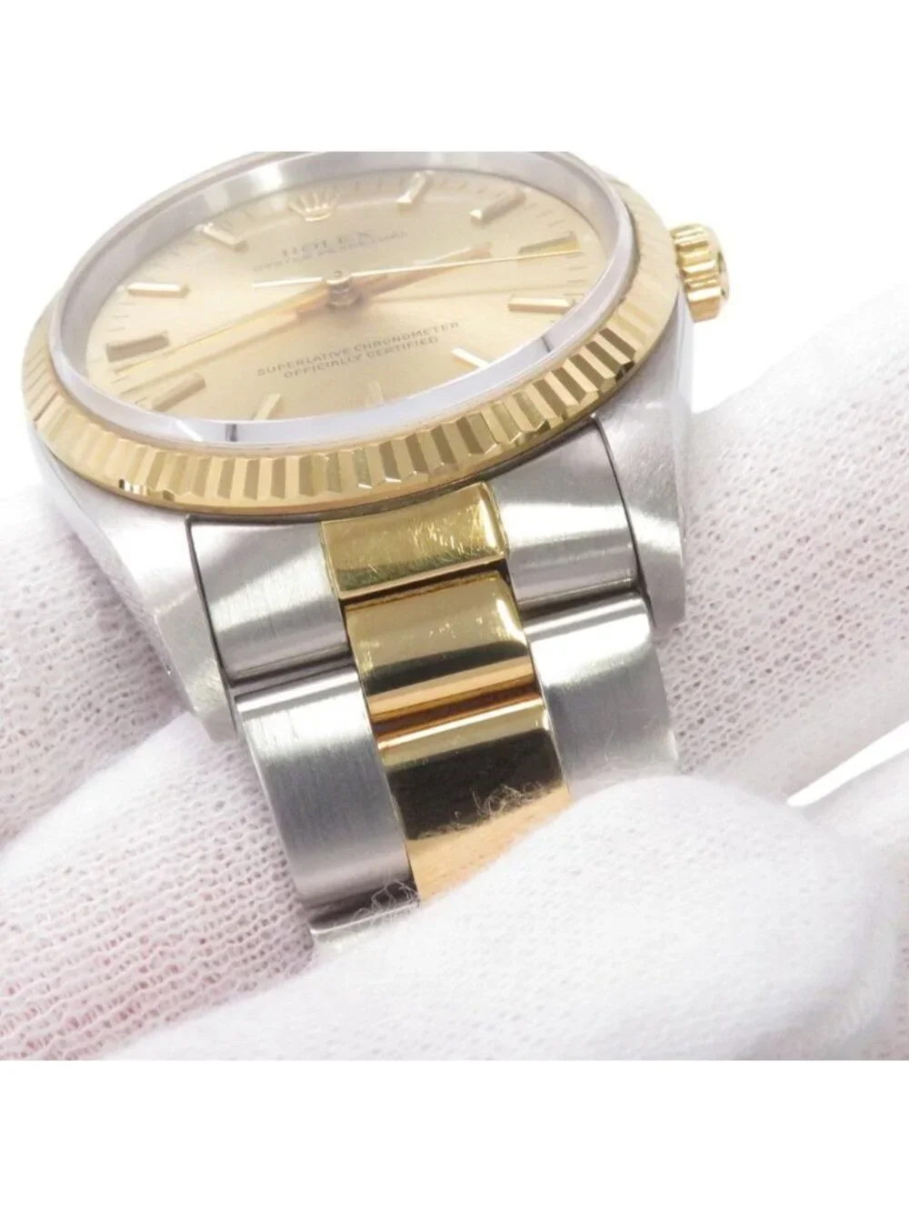 Rolex Oyster Perpetual SS 18k Yellow Gold Number Watch Champagne Dial